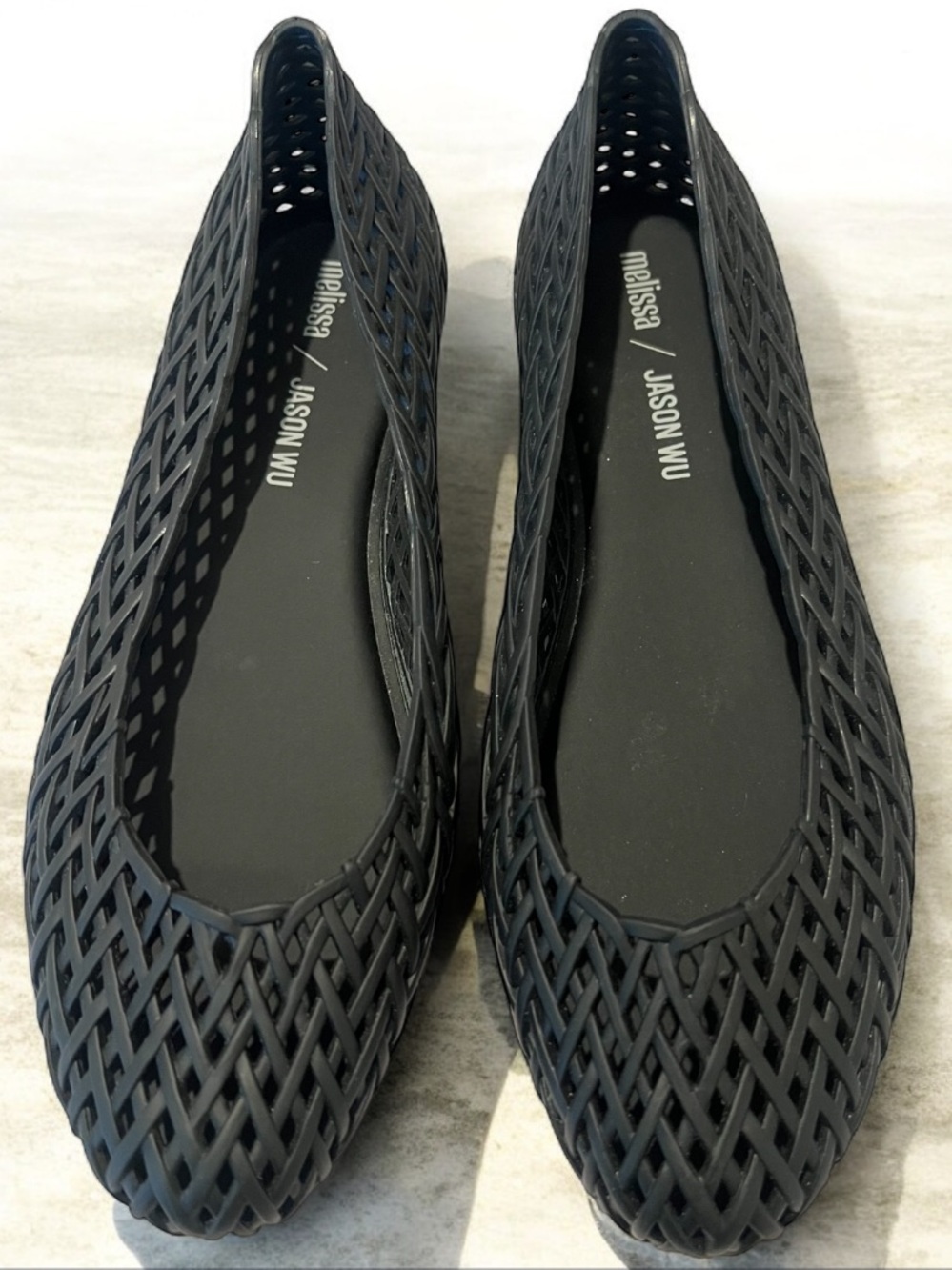 Melissa x Jason Wu Black Woven Waterproof Slip-On Jelly Ballet Flats Size 8